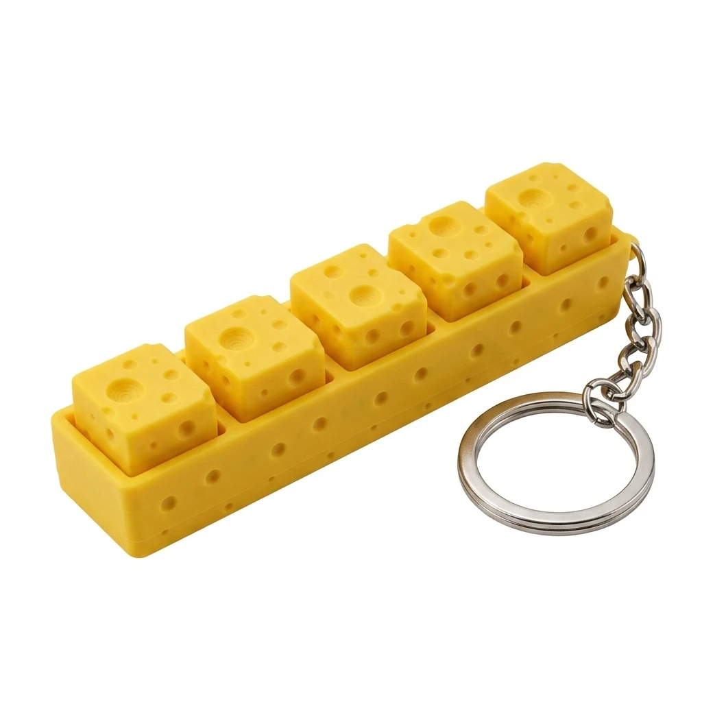 PLA Fidget Keychain for Office Desk Students 3D Printed Cheese Stress Relief Keycap Charm Toy Gift Durable Lightweight