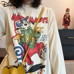 Disney Cartoon New Printed top donna Amercian Vintage Style t-shirt a maniche lunghe t-shirt larghe in cotone primaverile Y2k vestiti femminili