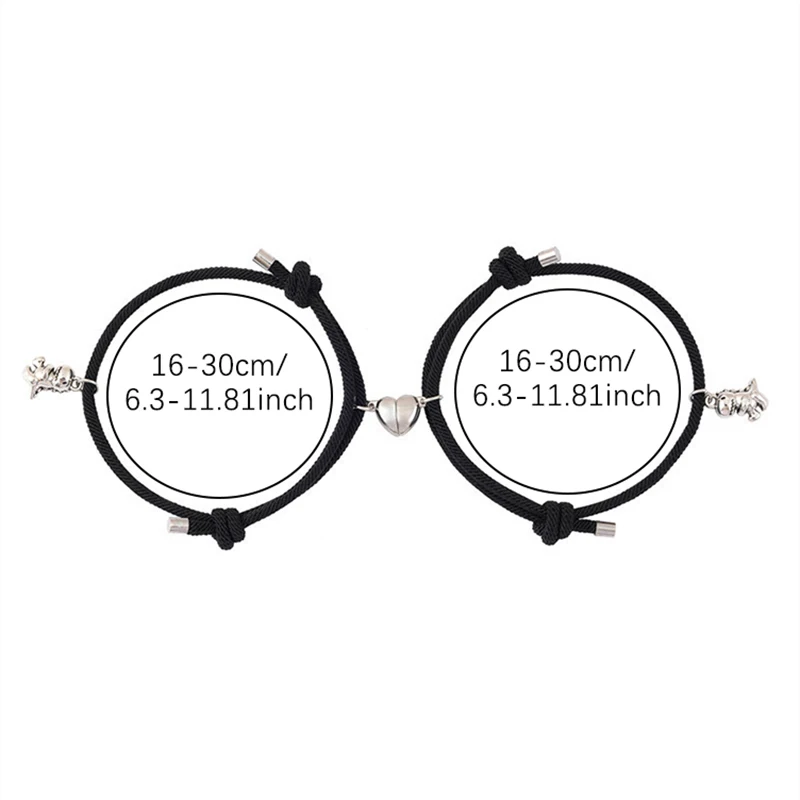 2pcs Magnetic Stainless Steel Dinosaur Pendant Heart Charm Couple Bracelets Lover Friend Men Women Braid Rope Bangle