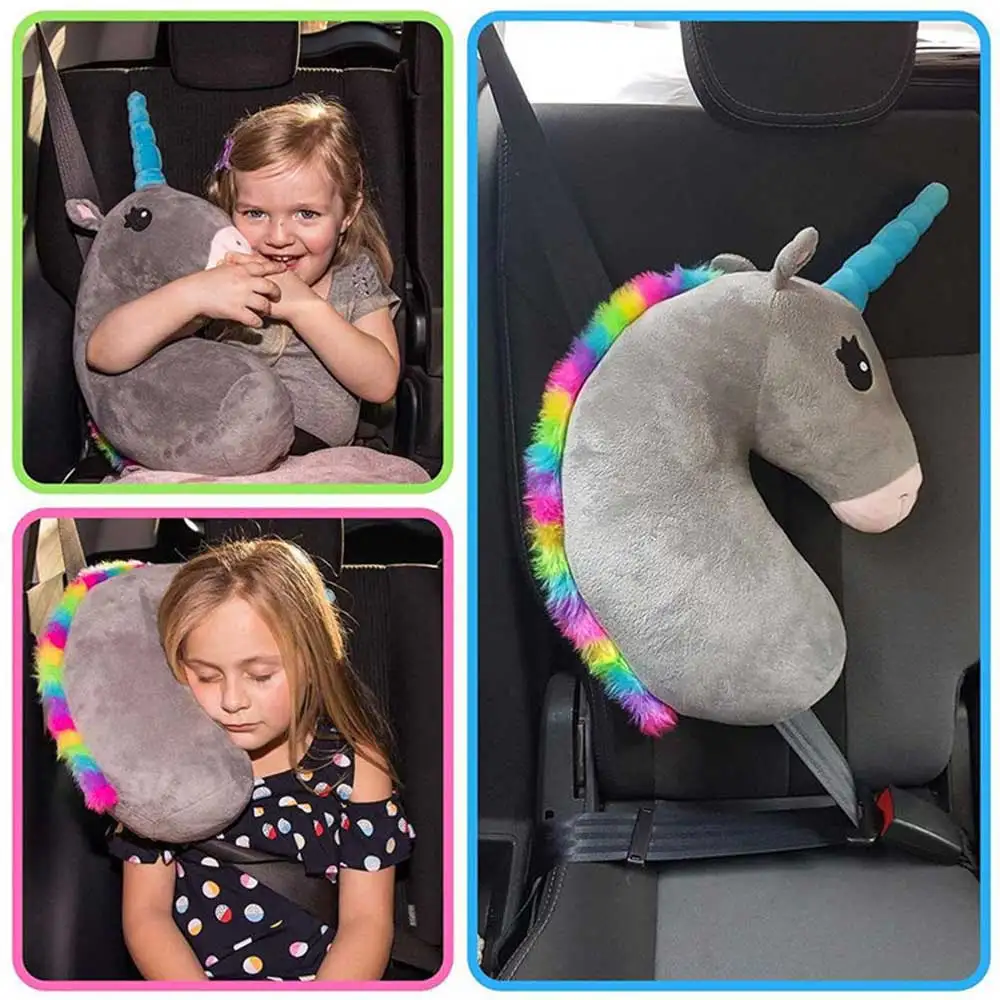 Kids Travel Unicorn Pillow Children Head Neck Support Protect Car Cushion Belt Pillow Shoulder Safety Strap Cute Animal Pillow