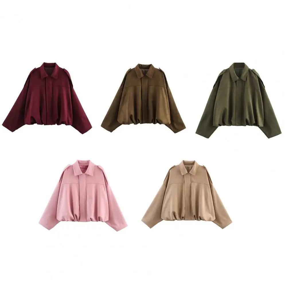 

Autumn Winter French Lazy Jacket Coat Minimalist Retro Brown Green Jacket Coat Women Casual Zip Up Coat Fall Spring Outerwear