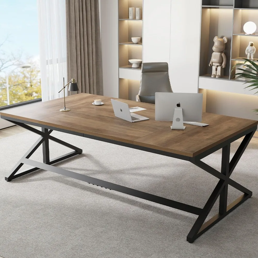 

Rustic Large Computer Desk, Industrial Extra Long Home Office Desk, Wood Pc Writing Work Study Computer Table, Farmhouse Workst