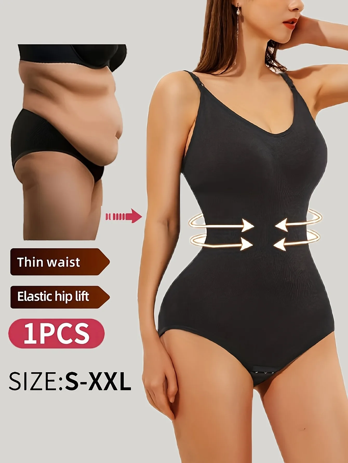 

Women's Open Crotch One-Piece Shapewear, Camisole Bodysuit with Tummy Control & Butt Lifting, Elastic Body Shaping Underwear
