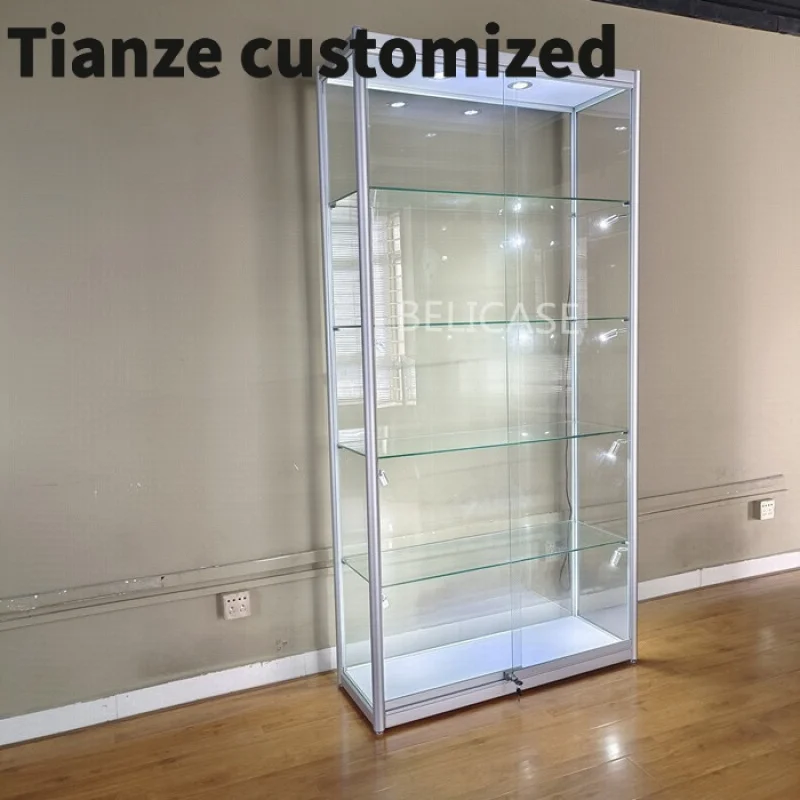 Customized-White Aluminum Fame Wall Display Glass FullDisplay Cabinet Retail Store Showcases Glass Display