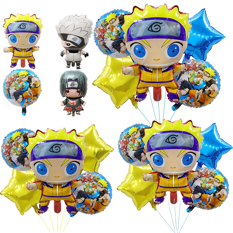 5 uds Naruto Uzumaki globo de película de aluminio para niños Personaje de Anime Fiesta Temática de cumpleaños decoración del lugar Bola de película de aluminio