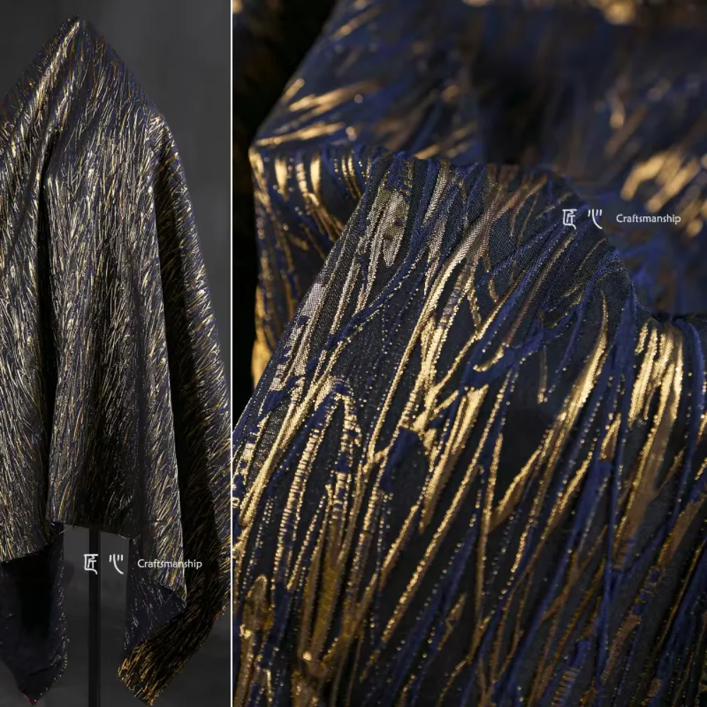 

Темно-синяя случайная нить, серебряная нить, цветочная ткань для креативного рельефа, дизайнерская ткань для одежды, шитье своими руками на метр, материал