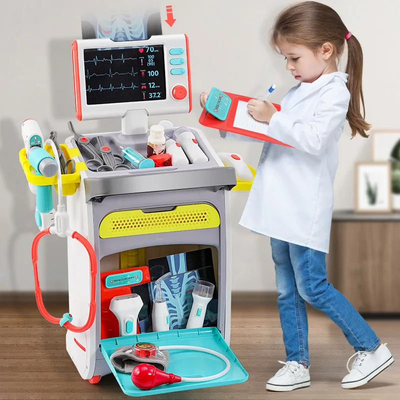 

Children Simulation Medical Tools Desk Kit Play House Doctor Pretend Toy Electrocardiogram Electric Syringe Toys Gifts For Kids