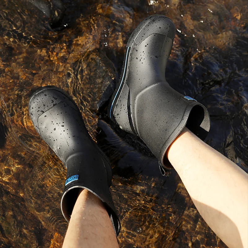 Botas de lluvia antideslizantes de media pantorrilla para hombre, zapatos de agua de pesca al aire libre para jinete, zapatos de goma para sitio de