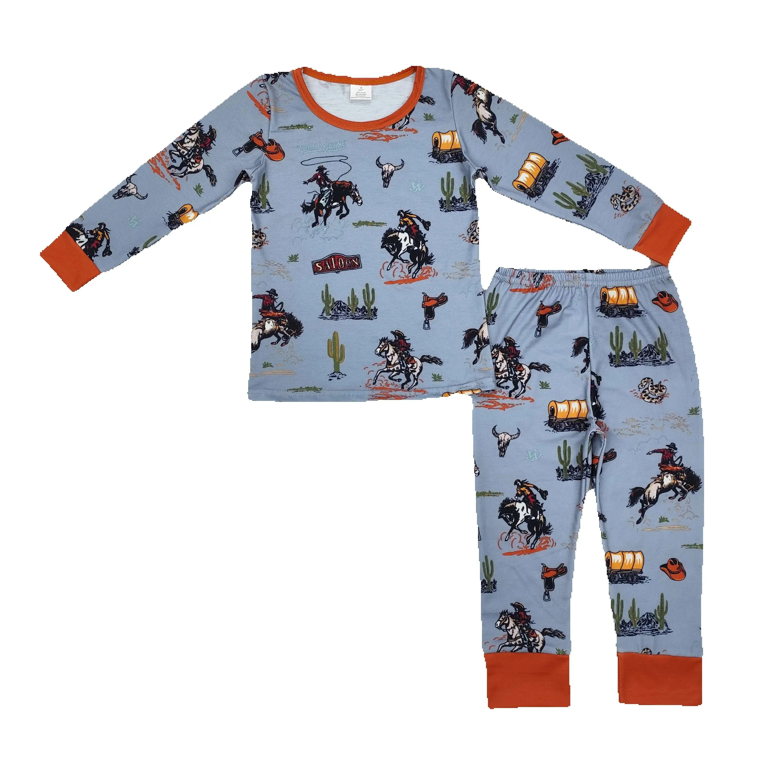 BLP0900 Kids Boys Autumn Pajamas Outfit Sets Long Sleeves Modal Riding Cactus Blue Brown Print With Trousers Children Clothes