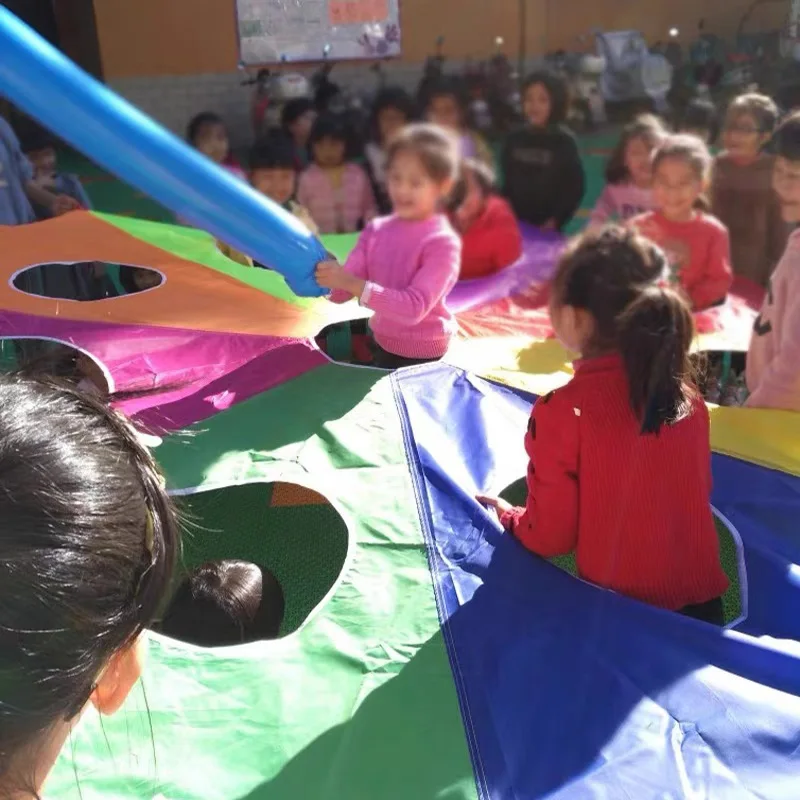 Jouet de parachute arc-en-ciel pour enfants, jeu de plein air, tente, jeux coopératifs, exercice de groupe de jardin d'enfants, activités de terrain de jeu