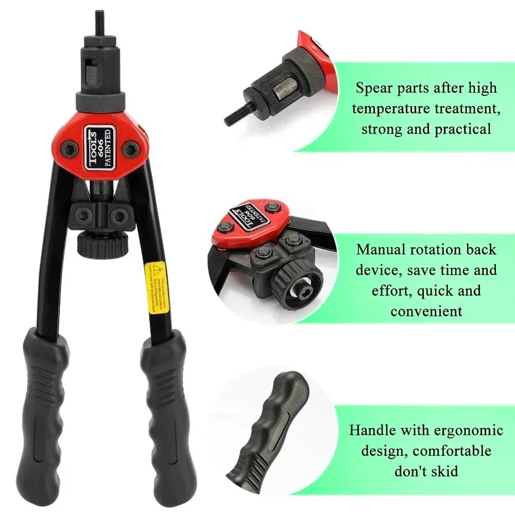 Pistola para tuercas de remache de mandril BT-606, kit de herramientas de ajuste de tuercas de remache de alta resistencia manual, herramienta remachadora roscada, M3-M8 remachadora manual de inserción roscada