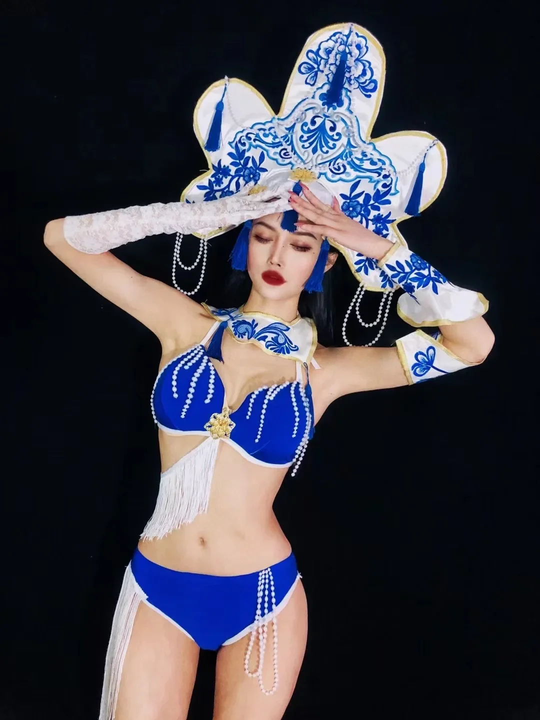 2025 Gogo Dance Clothing Chinese Style Nightclub Dancer Stage Costume Sexy Tassel Bikiki Rave Outfit Bar Pole Dance Clothes yk15