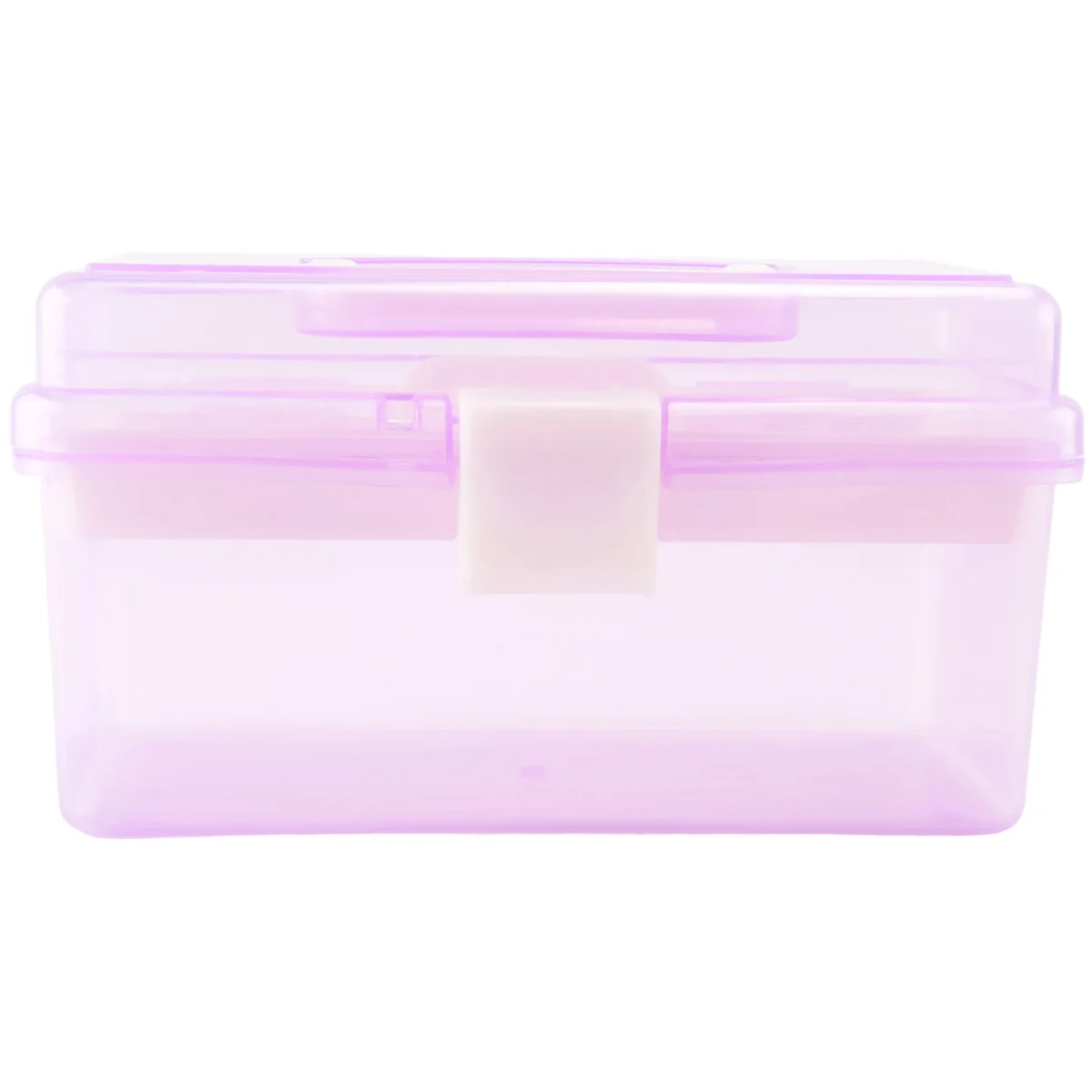 Plastic Handle 2 Layer Hardware Tools Storage Box, Clear Purple