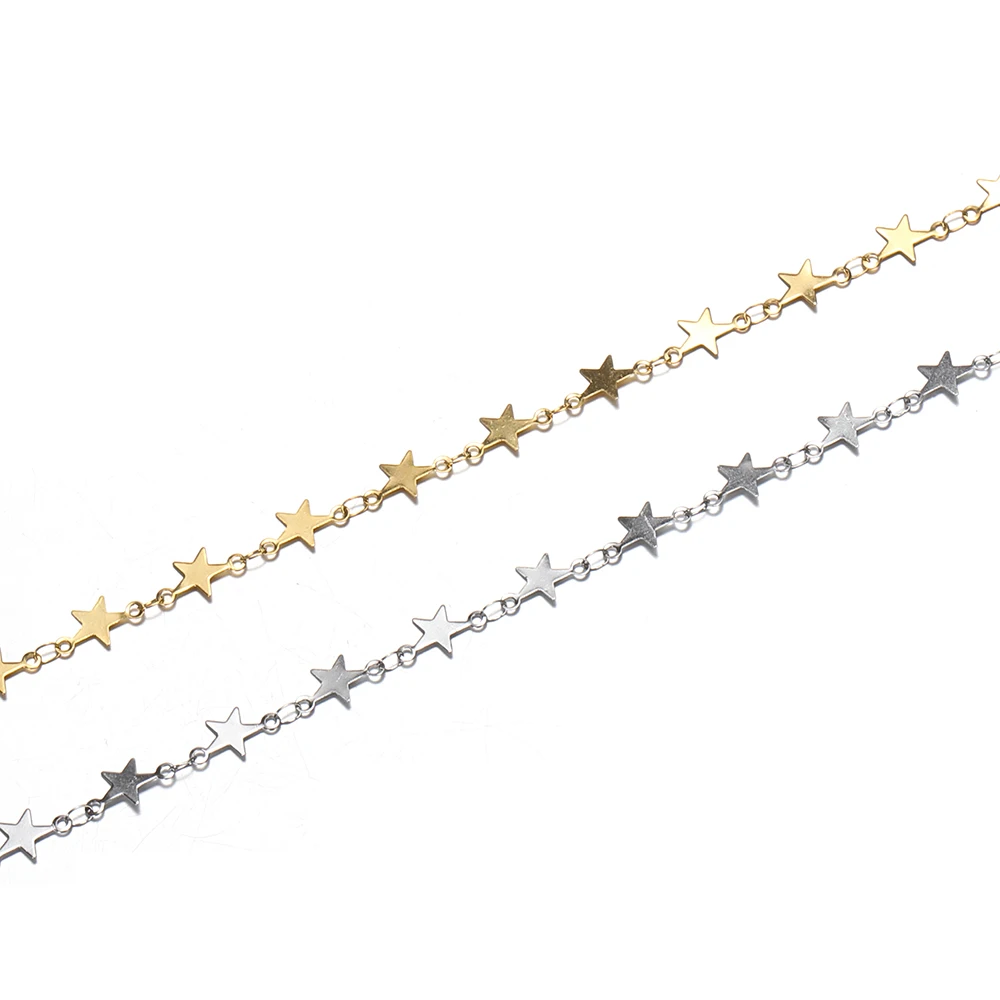 Cadeias Star Link em Aço Inoxidável para Mulheres, Cor Dourada, Colar Charme, Pulseira, Artesanato de Jóias, Acessório DIY, 1m