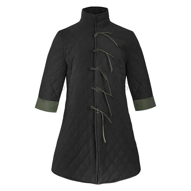 Men Medieval Armor Retro Coat Stand Collar Lace‑Up Padded Jacket Renaissance Knight Cosplay Masquerade Party Stage Show Costume view 3