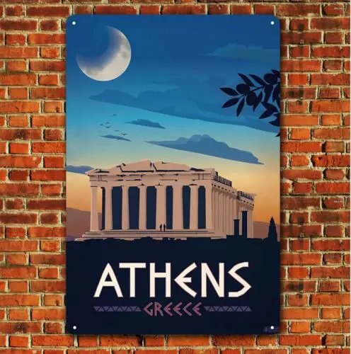 Athens Greece Collectable Travel Destination Metal Poster - 20x30cm Tin Sign  -aluminum