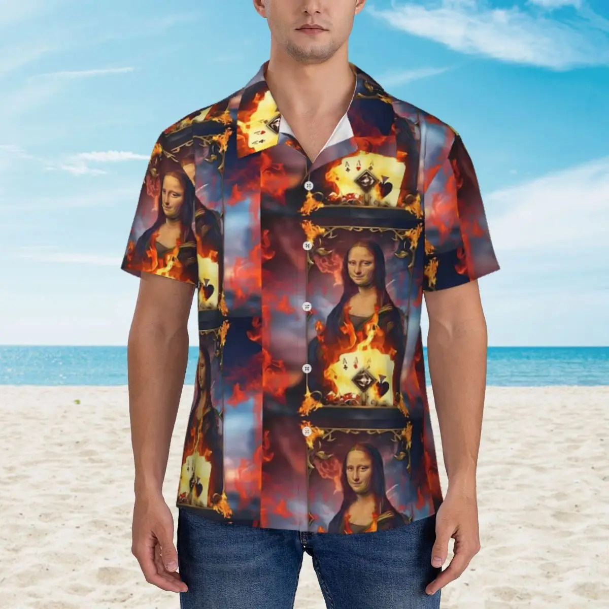 Queen Mona Lisa Beach Shirt Mens Famous Painting Casual Shirts Hawaiian Short Sleeves Custom Elegant Oversized Blouses Gift Idea