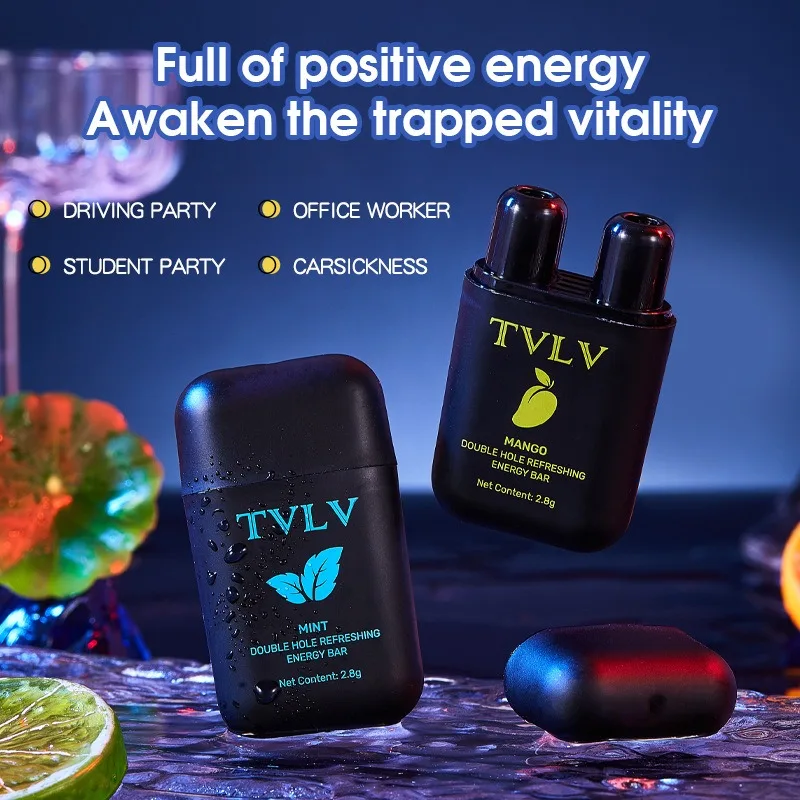 ثقب مزدوج منعش الطاقة عصا النعناع نكهة الفاكهة فئة مكافحة النعاس القيادة وضوح عصا الزيت العطري أداة العناية بالأنف