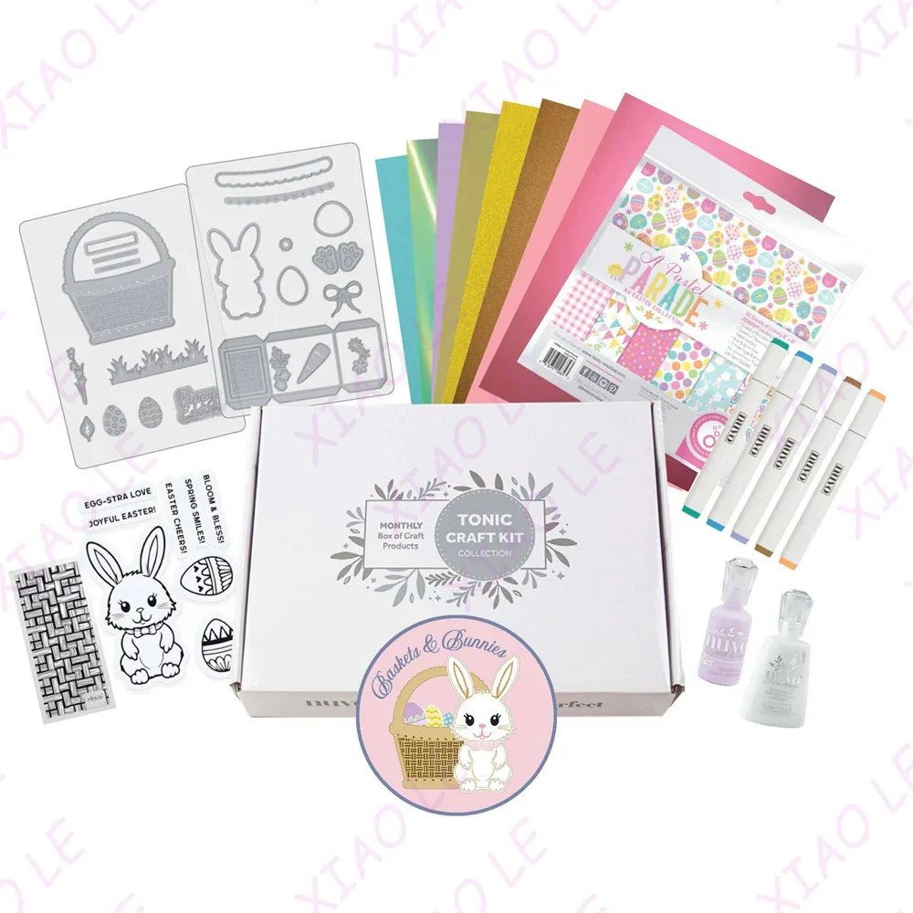 

Easter Baskets & Bunnies Metal Cutting Dies And Stamps DIY Scrapbooking Card Stencil Paper Cards Handmade Album Stamps Die Sheet