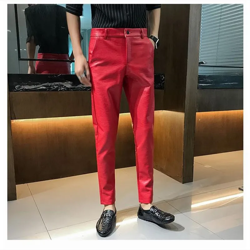 جديد الرجال بولي straight pantsdirect الربيع الرجال السراويل المرنة الجلود عالية الجودة بولي Trousers بنطلون الأعمال 2023 جديد الرجال الملابس