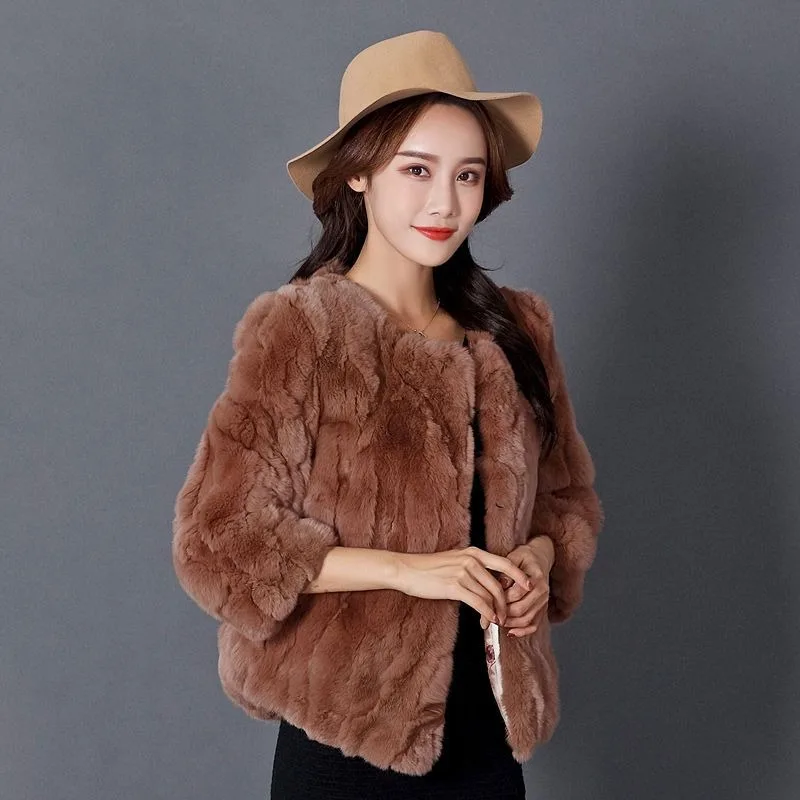 2023 New Women Imitate Rex Rabbit Fur Outwear Autumn Winter Fashion Casual Warm Short Fur Coat Round Collar Solid Color Outcoat