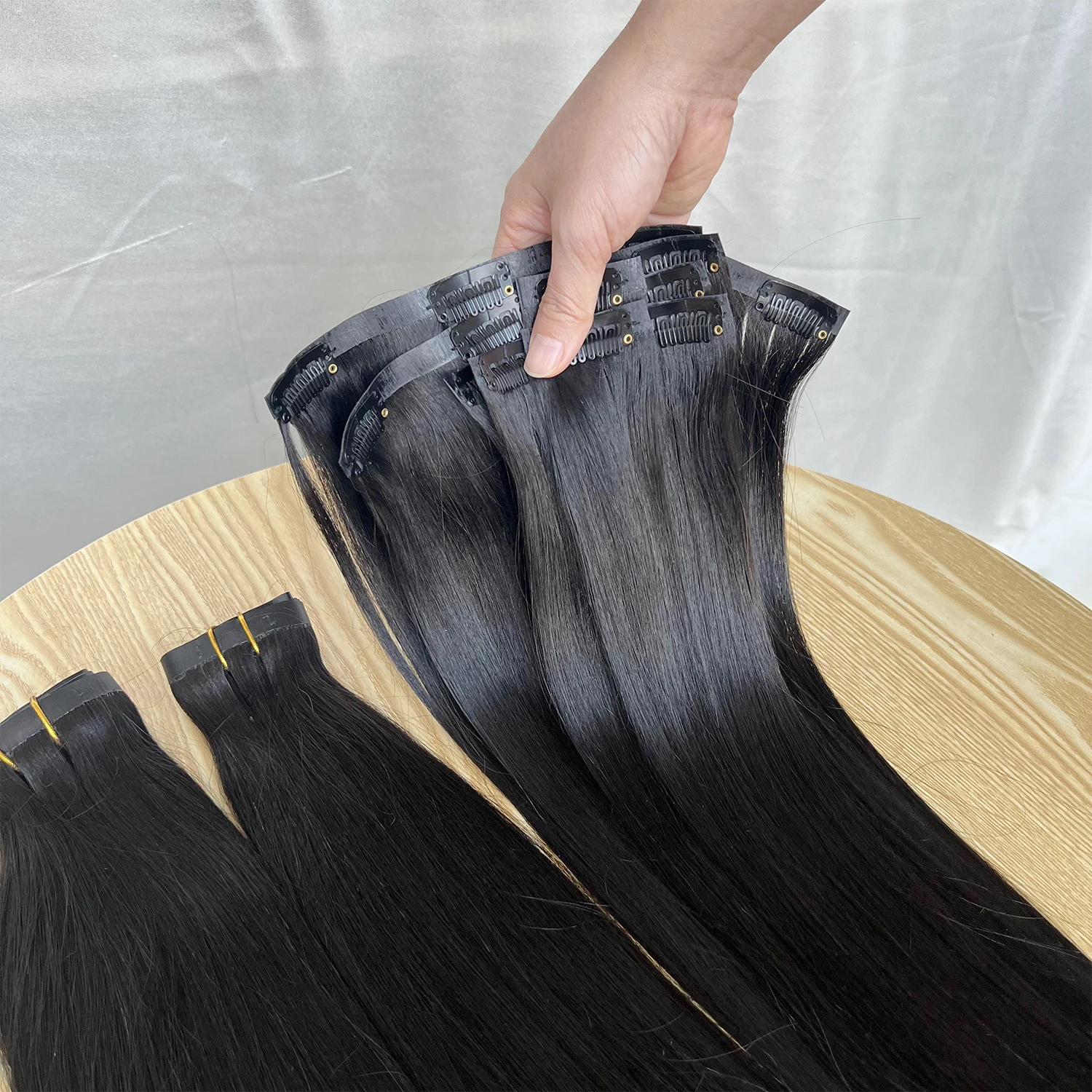 SWANEE Straight Clip in Hair Extensions Natural Black Double Weft Clip in Human Hair Extensions Brazilian Remy Hair for Women