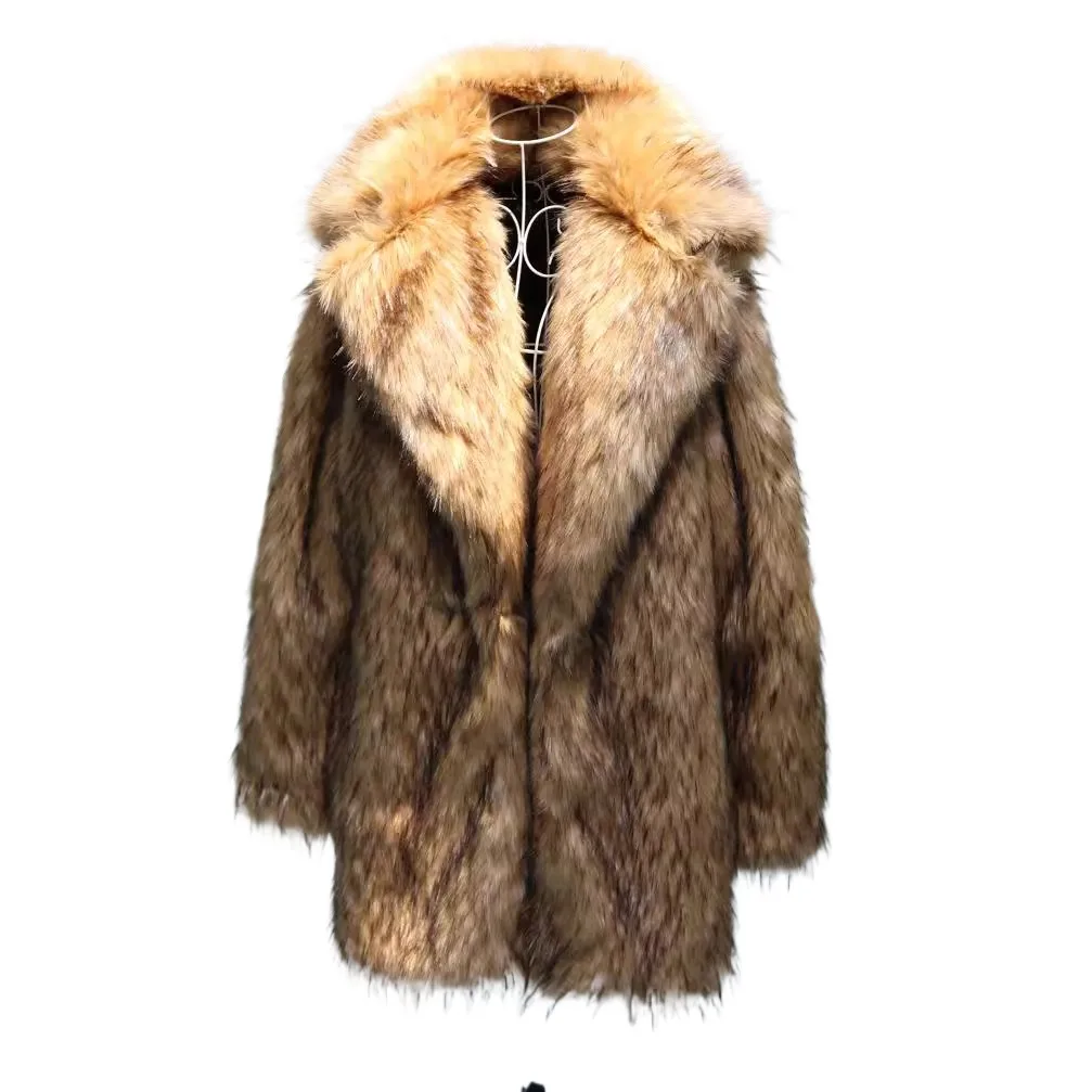Men's Winter Warm Faux Fur Parkas Fashion Thick Thermal Fur Overcoat Extra Long Fur Jacket Outerwear For Male Winter Tops