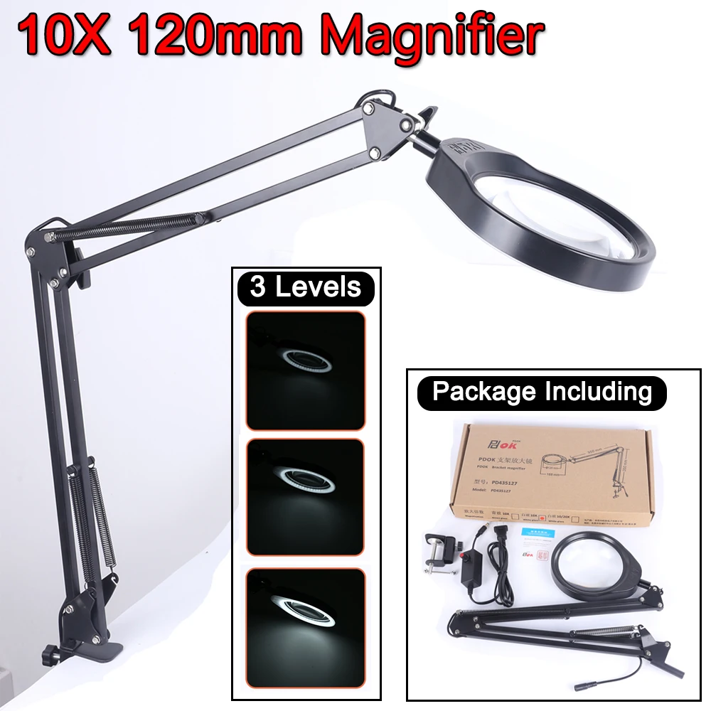 72LED 10X/20X NEW Illuminated Magnifier 3 Levels LED Magnifying Glass for Soldering Iron Repair/Table Lamp/Skincare Beauty