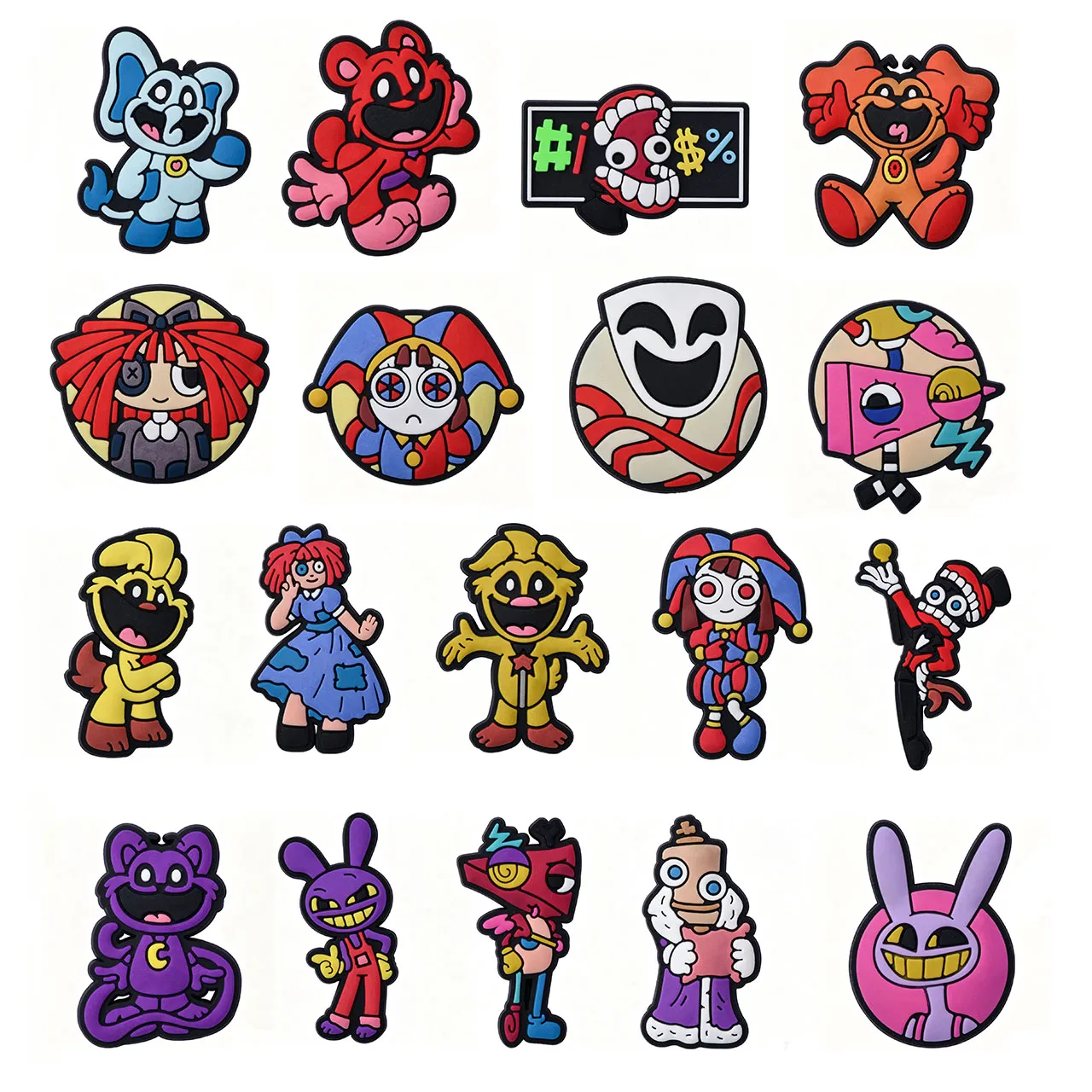 Pingentes de sapato incríveis com tema de Circo Digital, em PVC, para decoração de sapatos, pulseiras, sandálias e acessórios de calçados, com fivela, para presentes infantis.