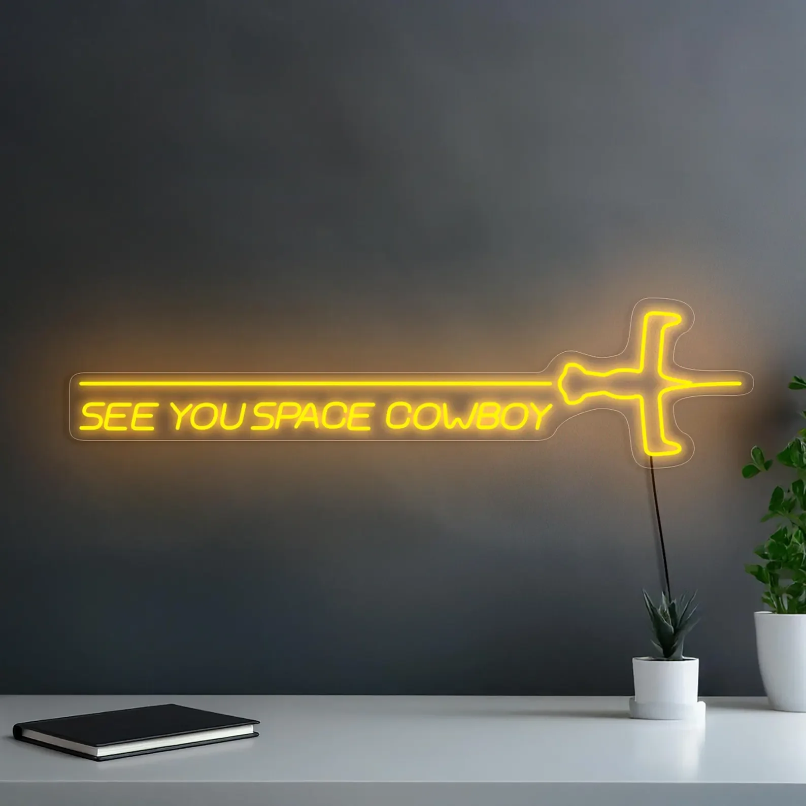 

See You Space Cowboy Led Neon Sign, Sword Neon Light, Yellow Neon Sign, Cyberpunk Wall Art Sign, Anime Wall Bedroom Decorations