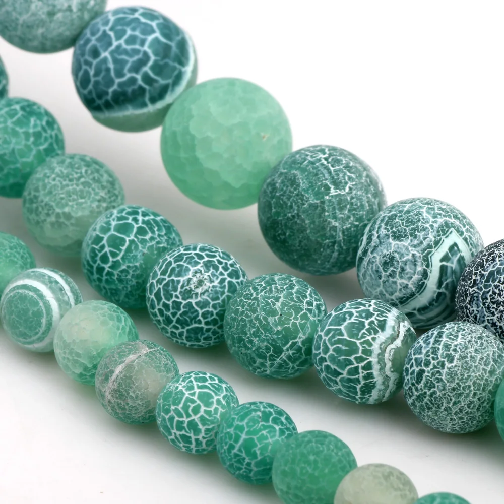 006 Model 6MM/8MM/10MM Matte Green Stained White Stripes Natural Stone Pine Beads DIY Necklace Jewelry Making image 4