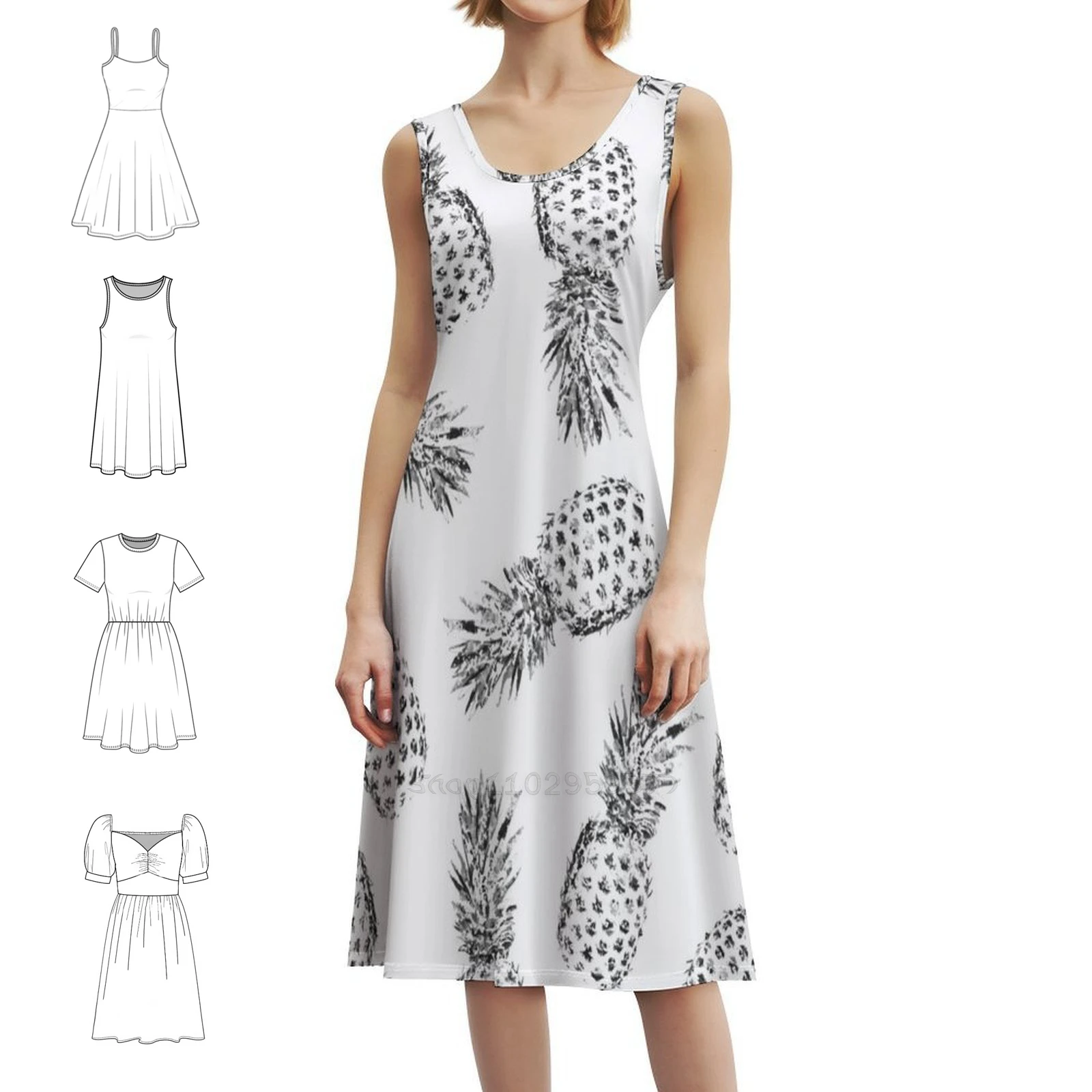 

Black And White Women's Elegant Party Dress A-Line Dress With Short/Long/Sleeveless Options Fruit Fruity Food Pattern Ink