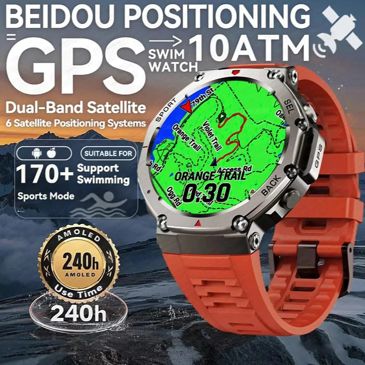

2025 NEW For HUIAWE GPS Smart Watch Men 10ATM IP69K Waterproof Smart Watches Compass Altimeter Barometric 1.43'' AMOLED Bracelet