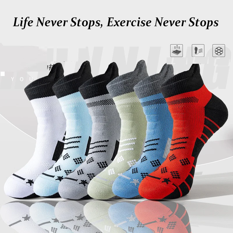 Men Running Socks 6Pairs-Ankle Athletic Socks Wicking Cushioned for Men Walking-Arch Compression Support