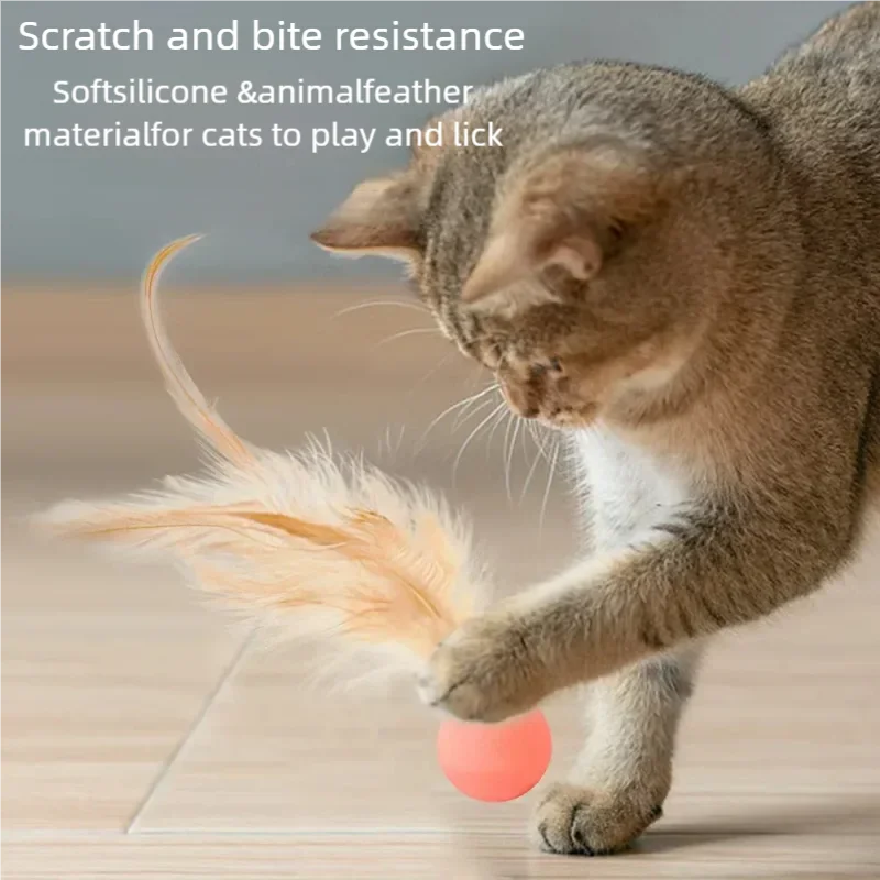 5pcs Random Color Funny Cat Elastic Ball Toy Interactive Balls Pet Supplies Feather Football Toys Dog Playthings Kitten