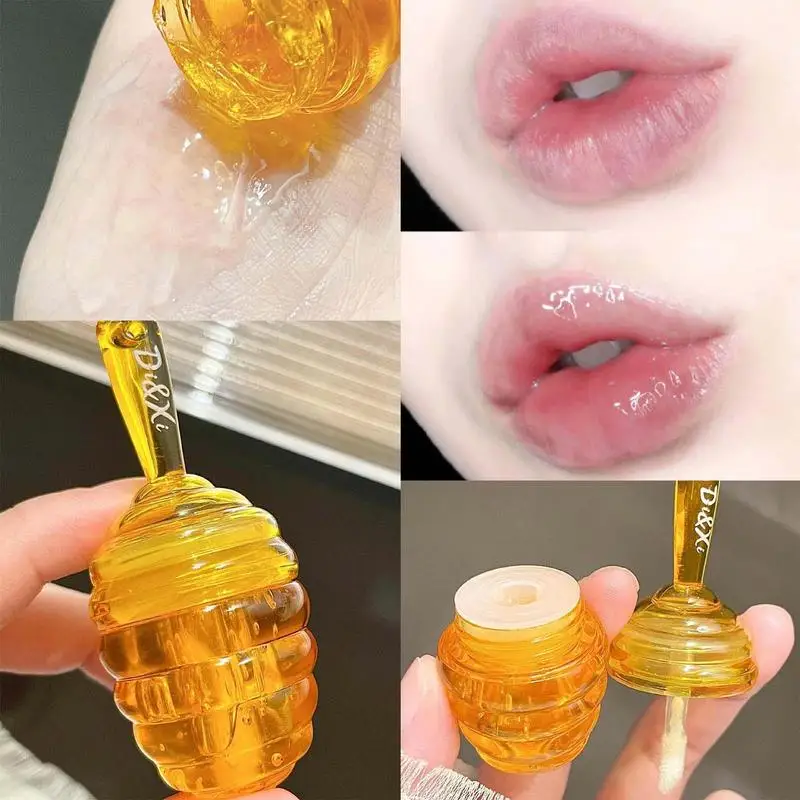 Honey Lip Balm Skin Lip Makeup With Applicator Lip Scrub Moisturizing Bee Lip Balm Honey Pot For Girls Women