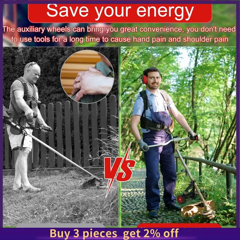 COME Rasenmäher-Radaufsatz, Rasenmäher-Hilfsrad, geeignet für Rasenmäher, Unkrautjäter, Freischneider, Garten