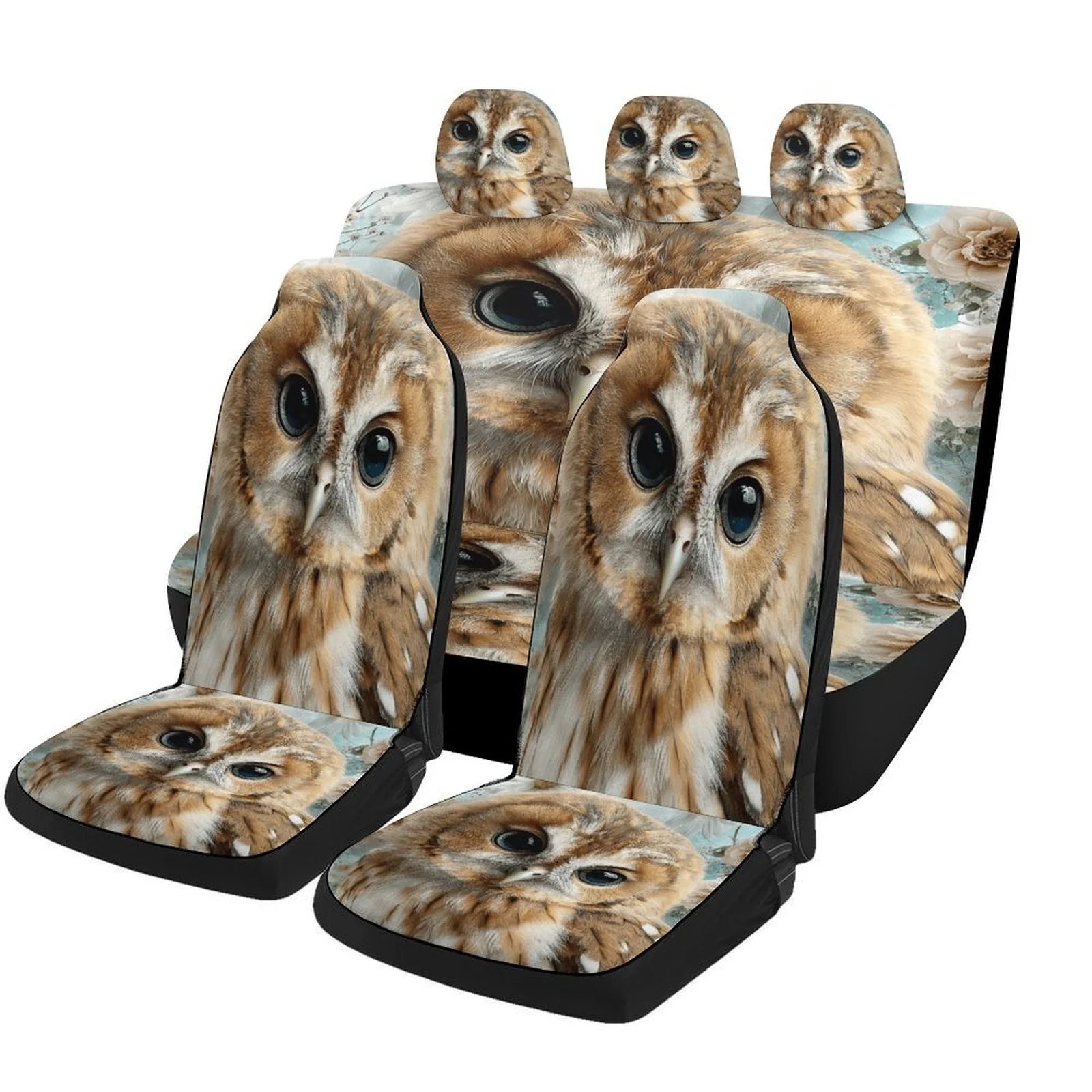 Set Of Car Seat Covers Featuring Owl Designs, Suitable For Various Vehicles. Stylish And Unique, This Complete Set Includes Cove
