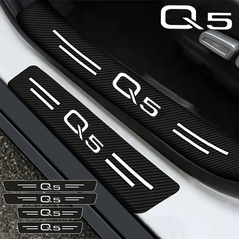 Car Door Sill Protector Sticker Carbon Fiber Threshold Strip For Audi Q5 Logo Rear Trunk Bumper Guards Decorative Accessories