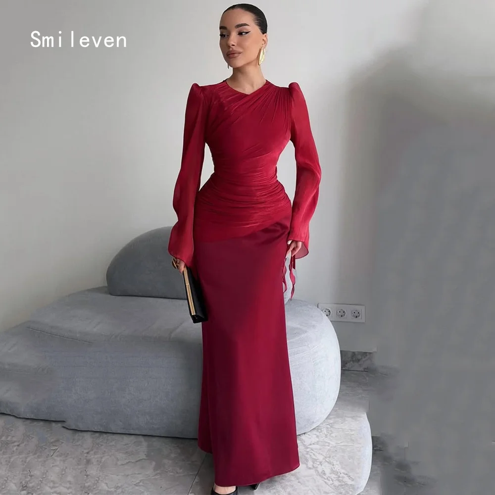 Smileven Luxury Mermaid Evening Dress Full Sleeve Formal Prom Dresses Shining Pleat Party Gowns Customized 2026