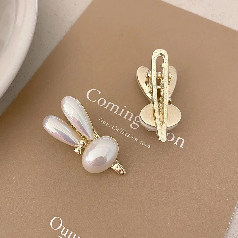 Hot Selling Fashionable Little Rabbit Pearl Hairpin Side Clip Banana Clip Exquisite Girls Cute Duckbill Clip Hair Accessories