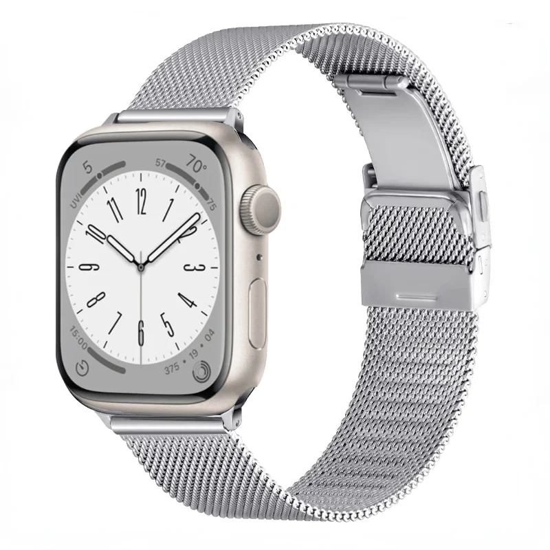 Bracelete de Metal para Apple Watch, Ultra 49mm, 10, 46mm, 42mm, 9, 8, 7, 45mm, 41mm, Fivela Borboleta, Faixa Respirável para iWatch 6, 5, SE, 44 milímetros, 40 milímetros