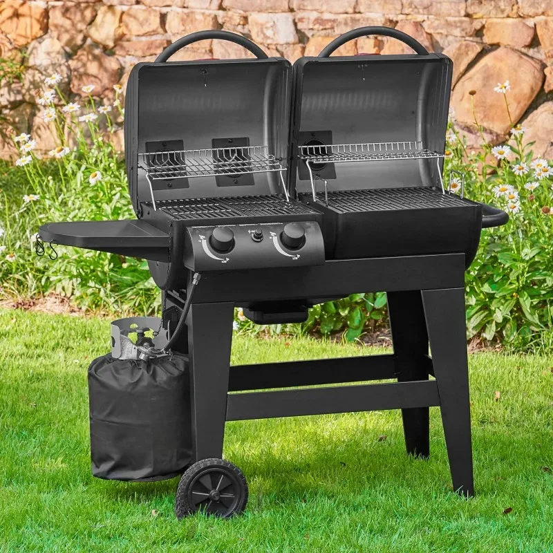 Dual-Function 2-Burner 24,000 BTU Propane Gas and Charcoal Combination Grill and Smoker with 870 Cooking Square