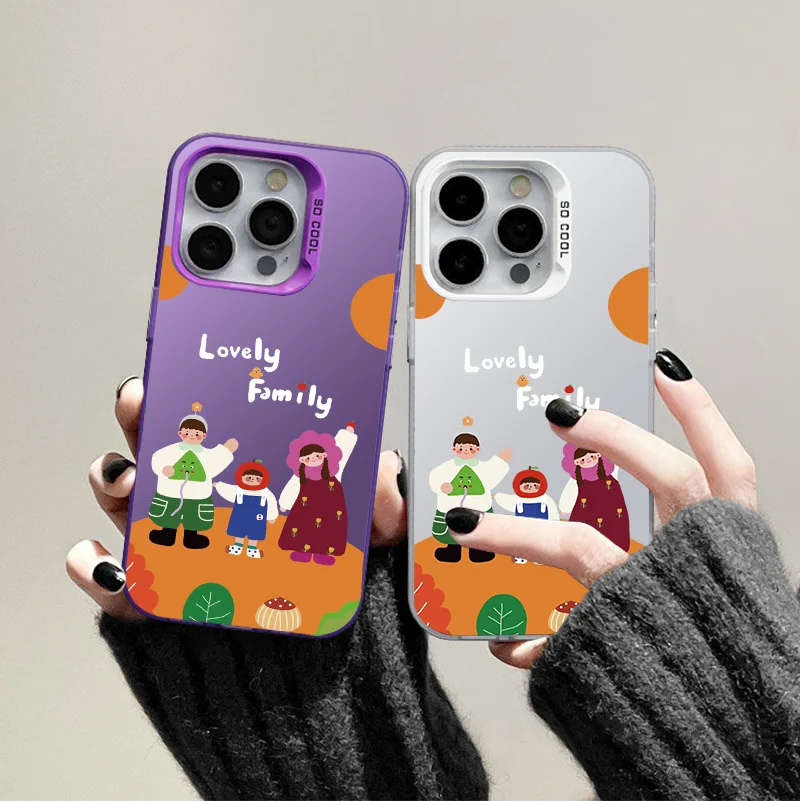 

For iPhone 7 8 Plus 11 Pro 13 Mini 14 15 12 XR 16 X XS MAX Colorful Soft Phone Case Cartoon Pattern Happy Family Non slip Cover