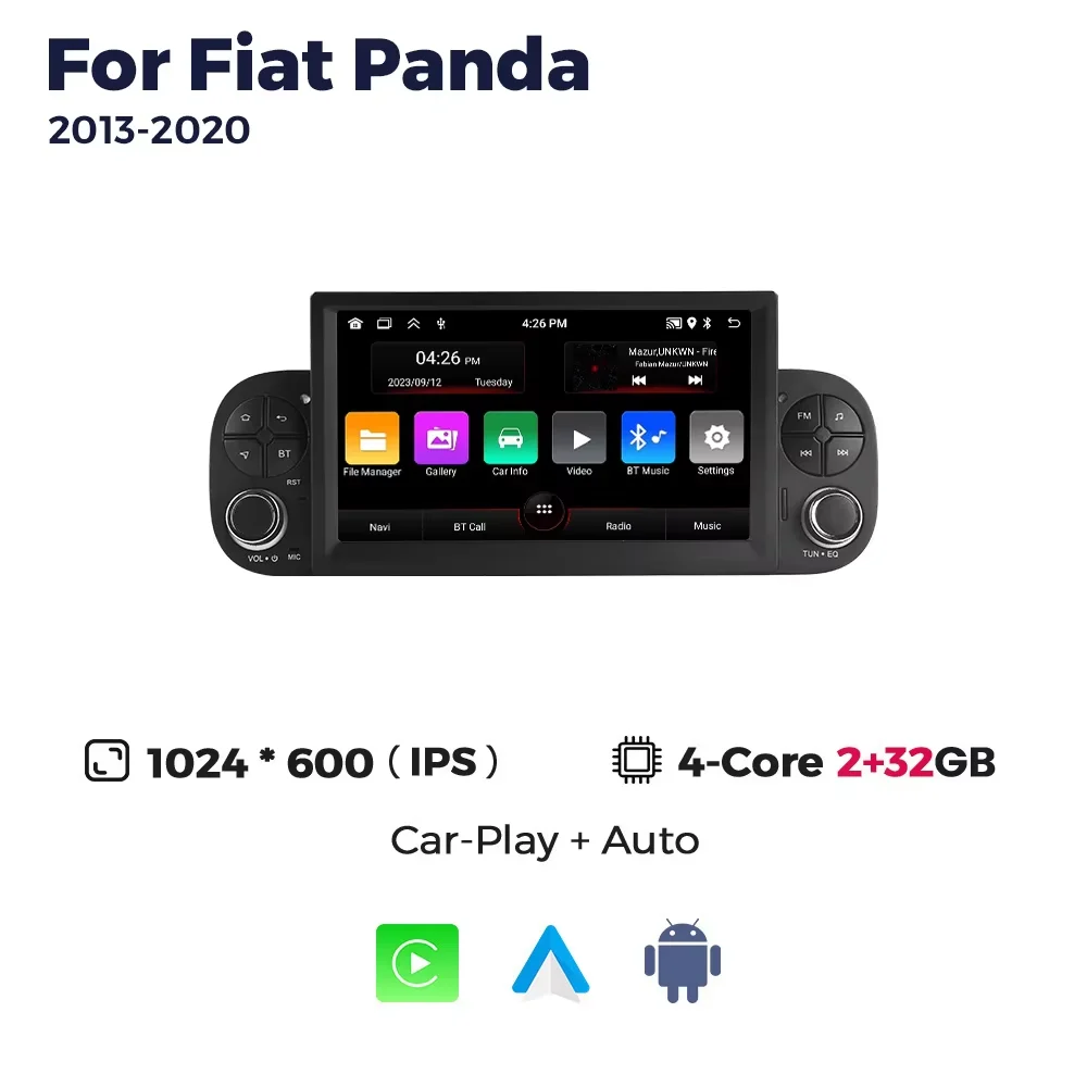Voor Fiat Panda 2013 2014 2015 2016 2017 2018 2019 2020 Carplay Android Auto Multimedia Speler Gps Navigatie Fm Radio Stereo apple carplay car - afbeelding 1