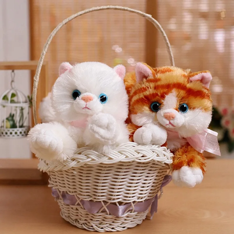 20cm-48cm Fluffy Lifelike Real Prone Striped Cat Plush Doll Stuffed Pure Colors White Kitten Toy Pets Animal Kids Gifts