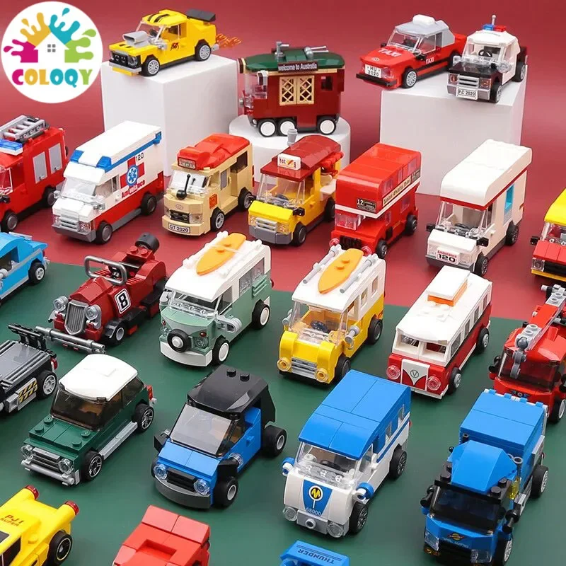 

Kids building block toys DIT speed mini red racing cars buses engineering vehicles old men's vehicles ambulances power toys gift