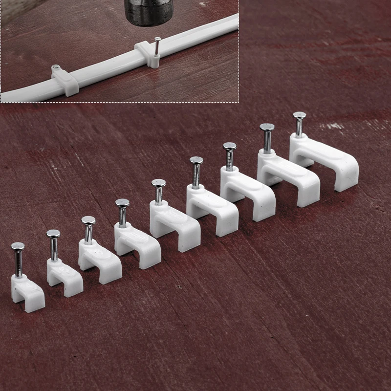 100 sztuk płaski klips do paznokci klipsy do kabli 4mm/6mm/7mm/8mm/9mm/10mm/12mm/14mm zarządzanie przewodami elektryczny uchwyt na opaskę zaciski kablowe