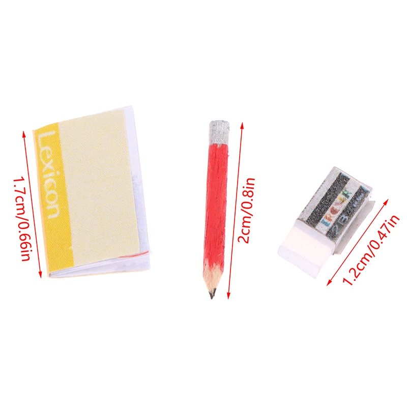 1Set 1:12 Dollhouse Miniature Notebook Pencil Eraser Student Stationery Model Kid Pretend Play Toy Doll House Accessories