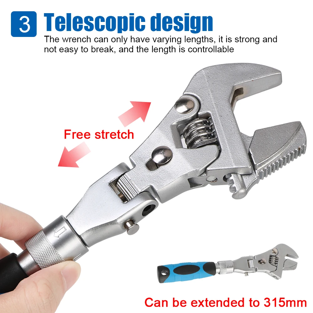 10 Inch 5 In 1 Torque Wrench Ratchet 180 Degree Adjustable Household Maintenance Pulley Wrench Multi-Function Manual Tool